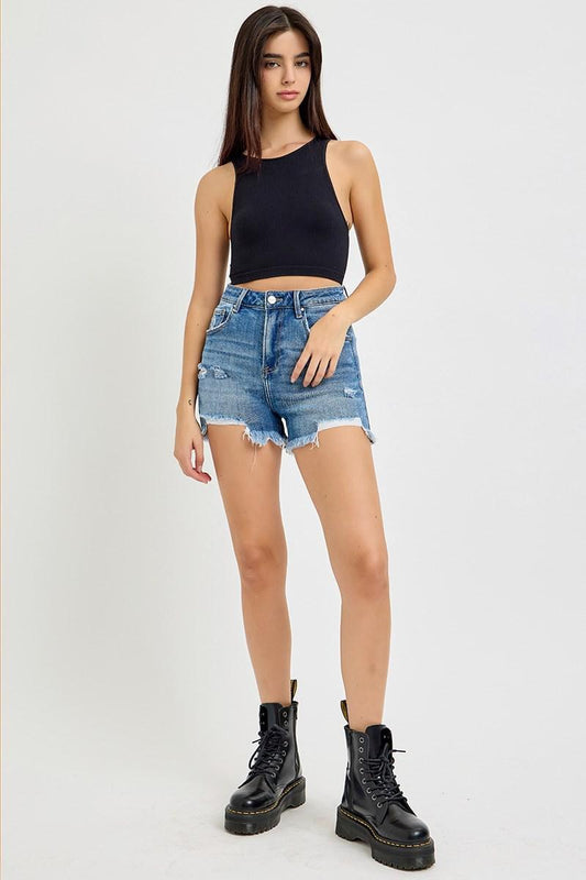 RISEN RDS6146 HIGH RISE FRONT DISTRESSED SHORTS