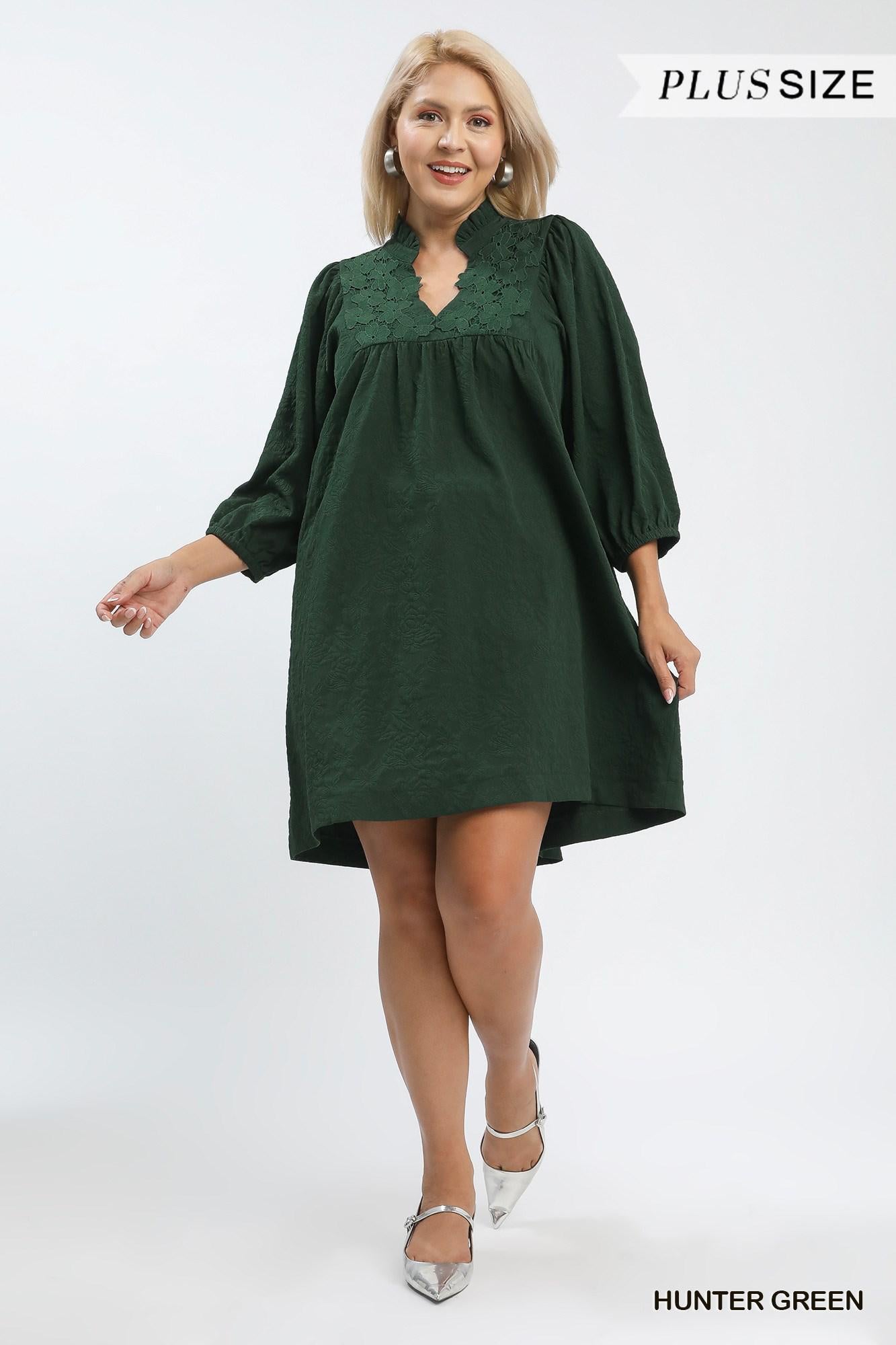 UMGEE Textured Jacquard Floral Lace Detail Mini Dress