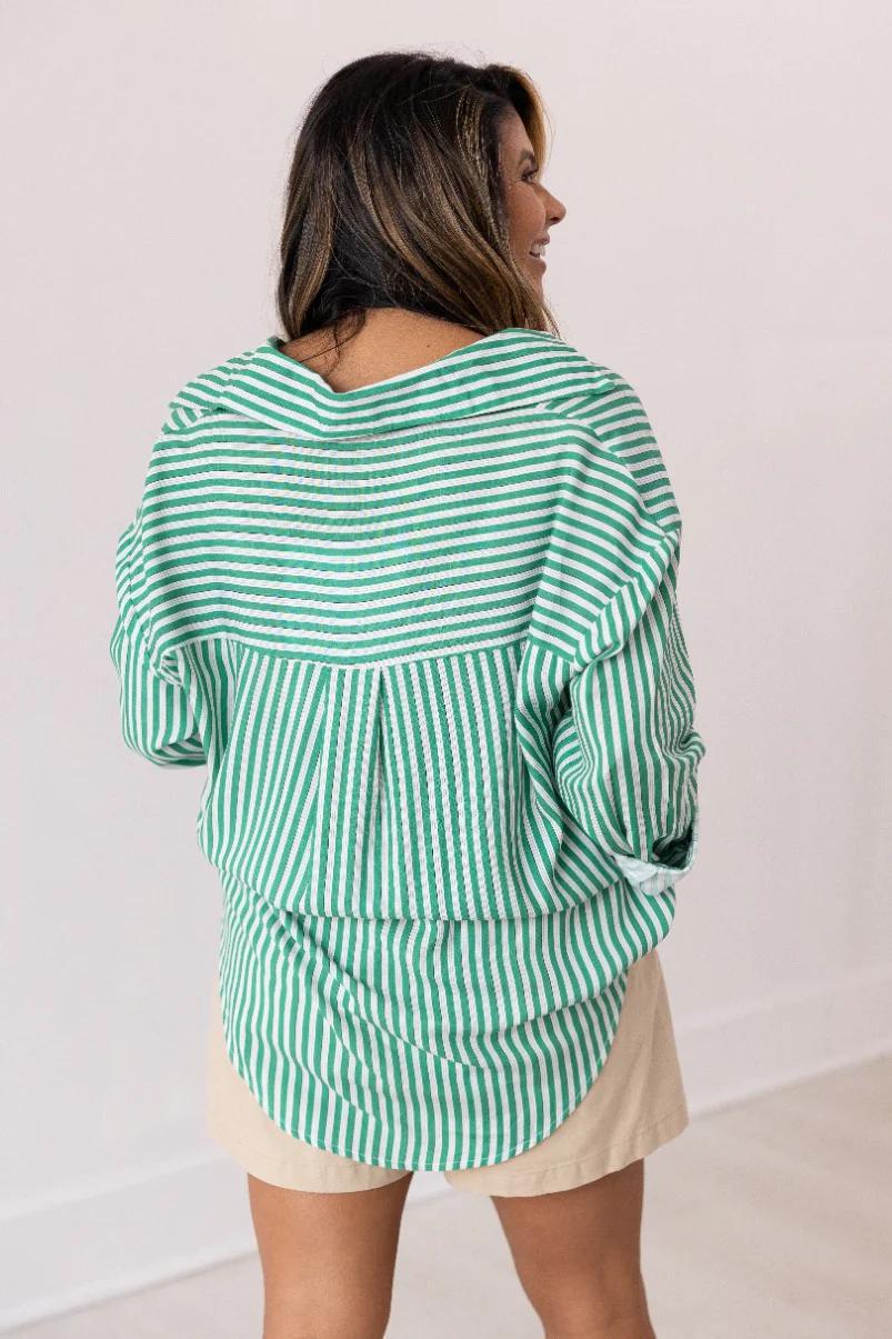 G&E Kathryn Button-Up, Striped Green