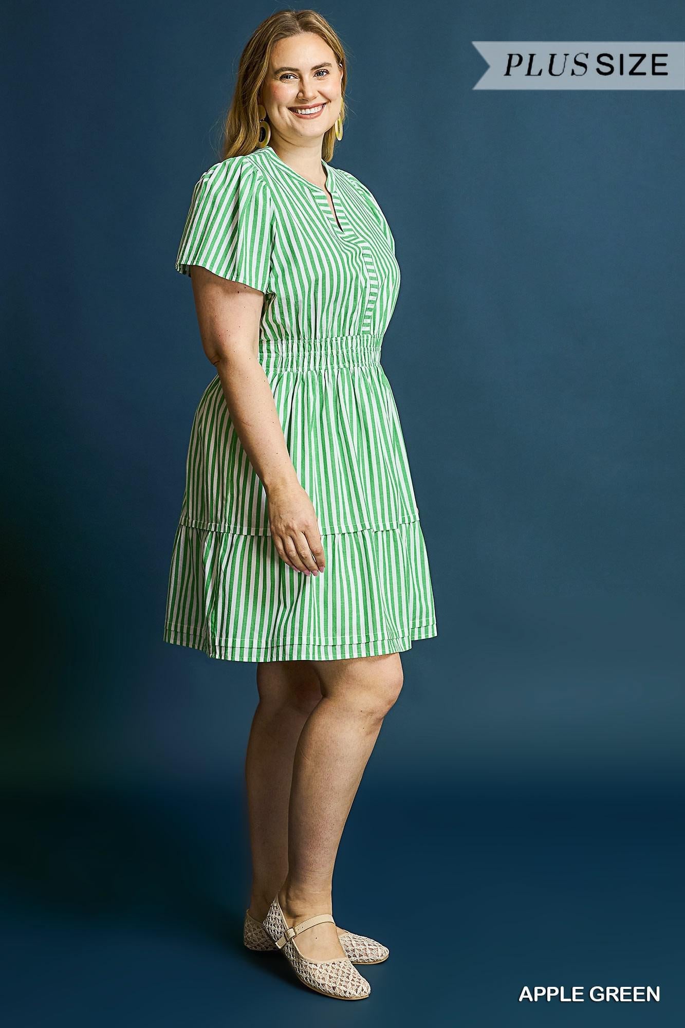 UMGEE WK0158 Striped Smocked Waist Mini Dress