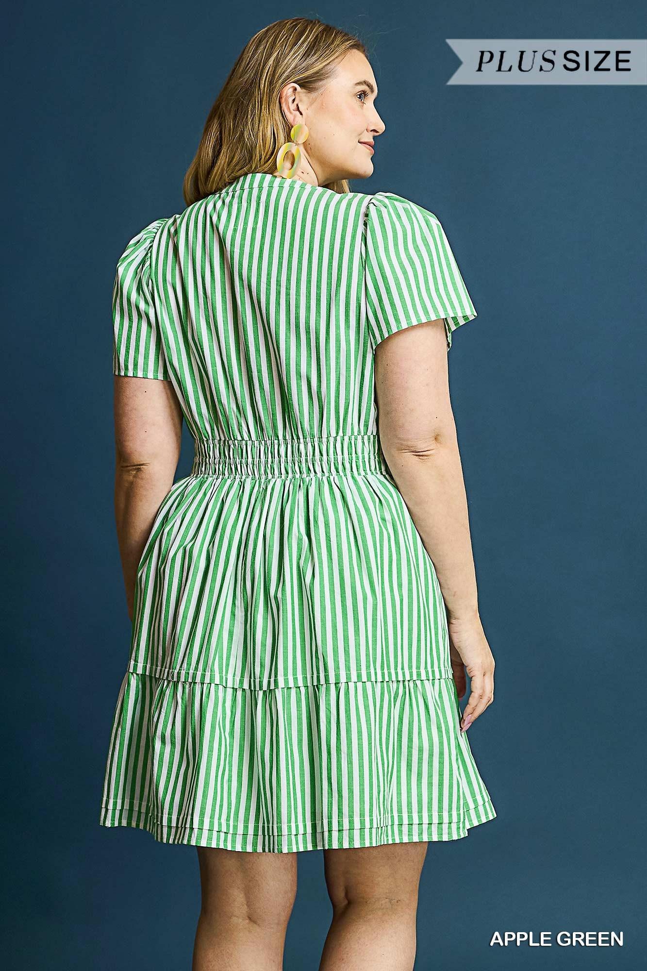 UMGEE WK0158 Striped Smocked Waist Mini Dress