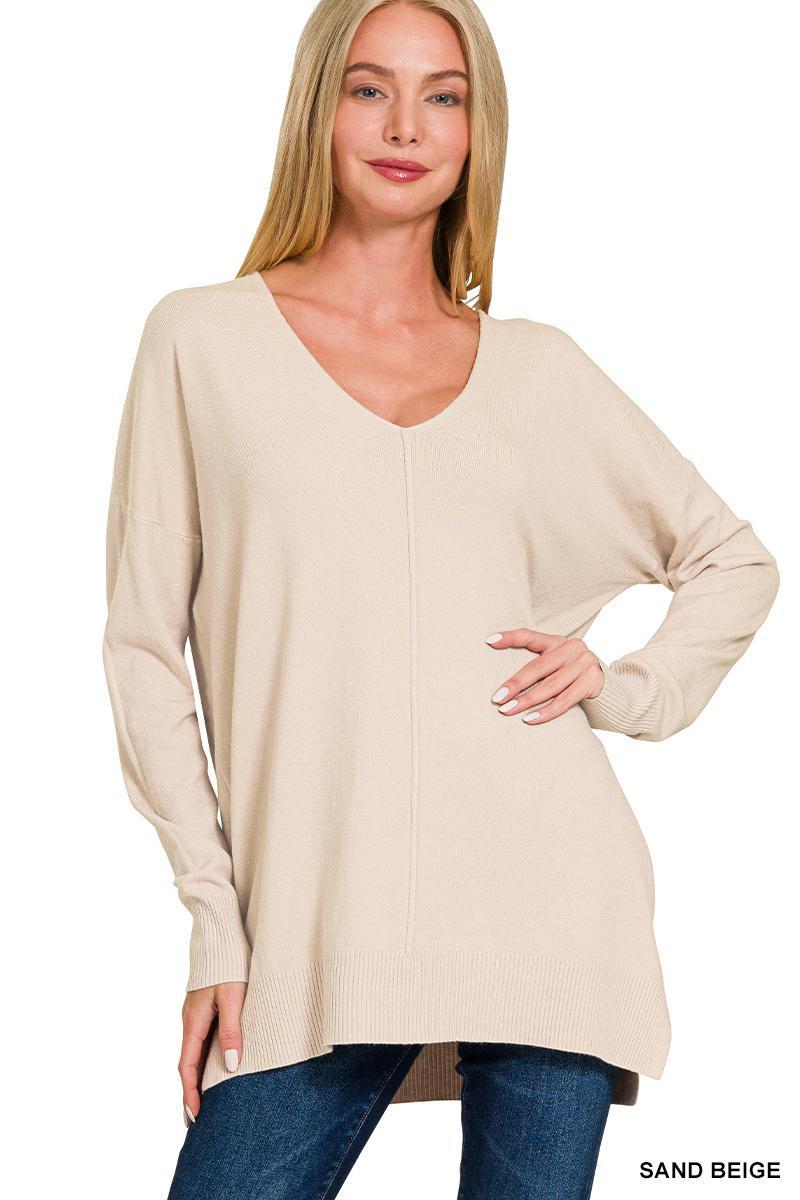 Zenana Curvy Garment Dyed Front Seam Sweater