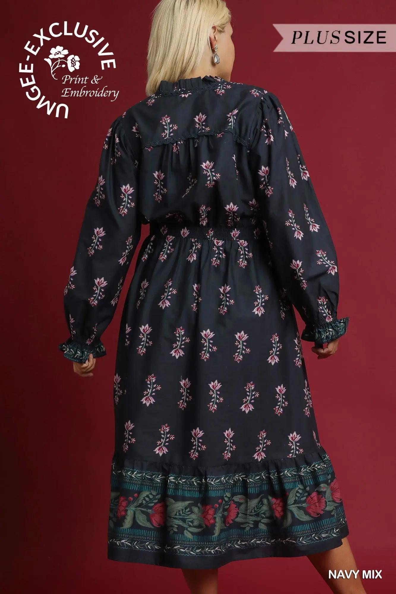 UMGEE PLUS Size Dress Navy Mix Flora Maxi Dress