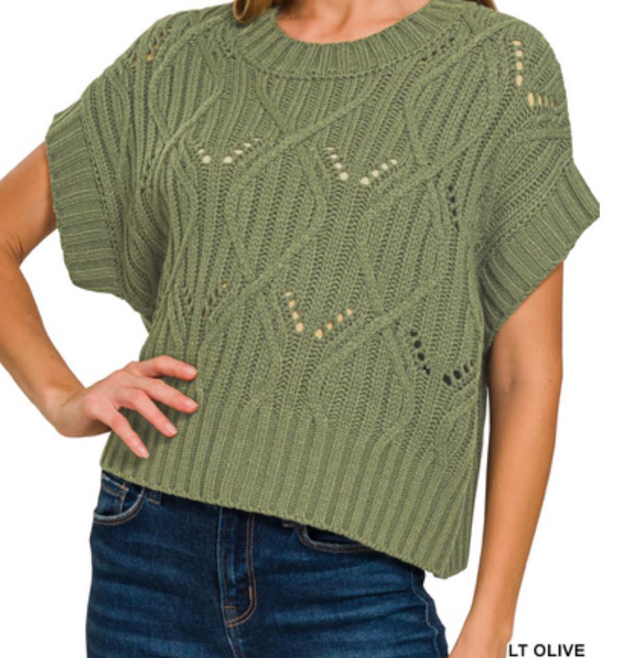 ZENANA TW-2596Y Cable Knit Short Sleeve Sweater