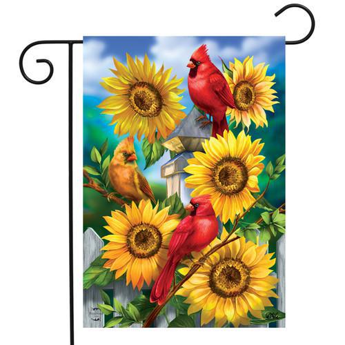 Cardinals And Sunflowers Summer Garden Flag