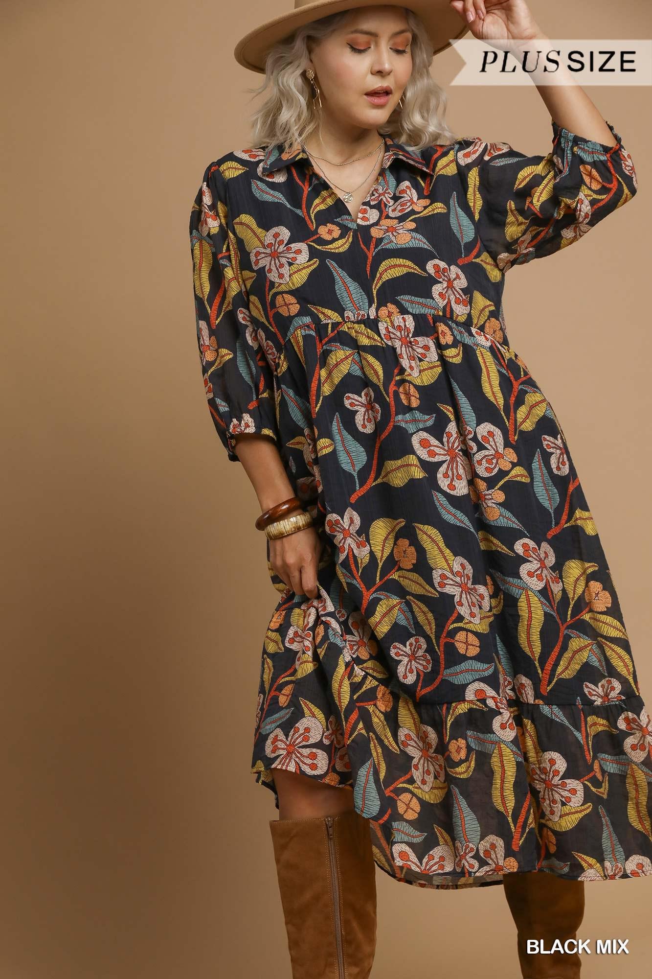 UMGEE Mix Floral Tiered Midi Dress