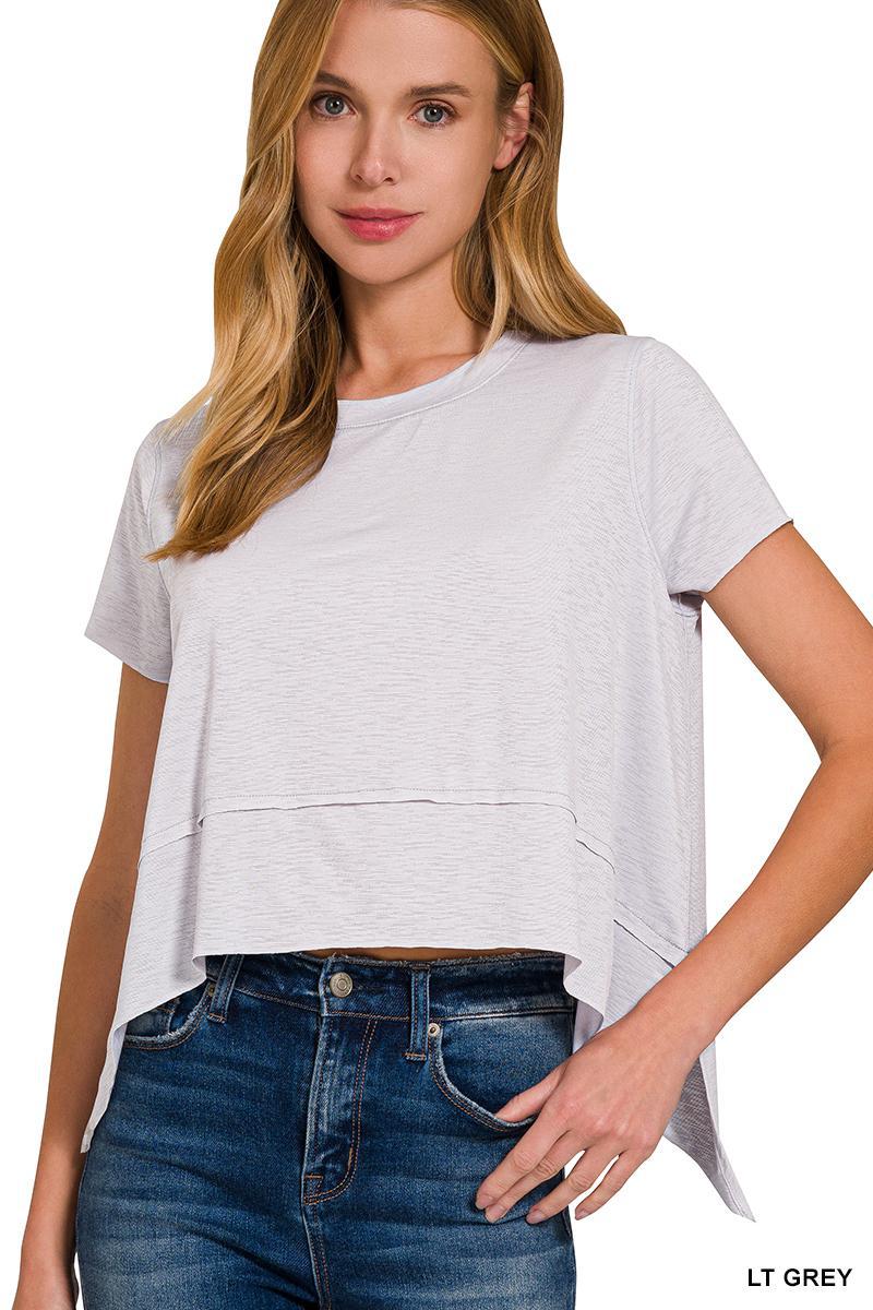 ZENANA NST-6321Y Shark Bite Side Slit Short Sleeve Top