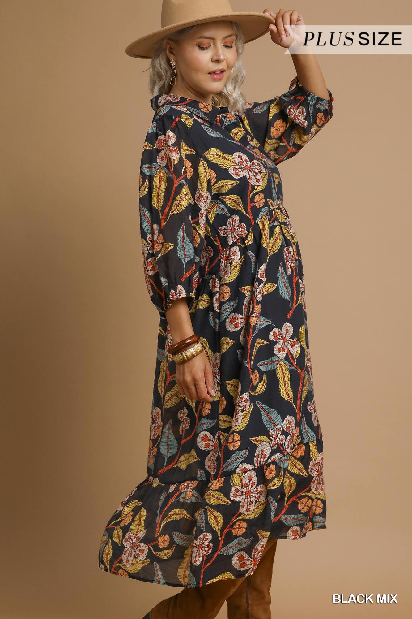 UMGEE Mix Floral Tiered Midi Dress