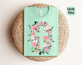 Mint Floral Cross Shirt - Jesus Easter Shirt