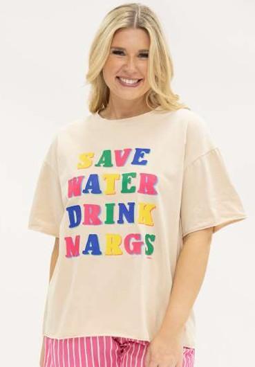 G & E Drink Margs on Tan Relaxed Fit Tee