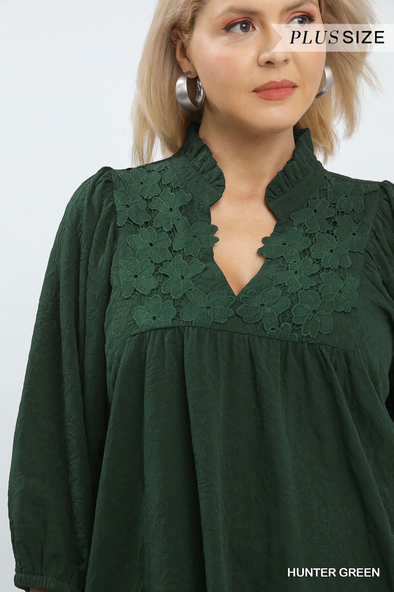 UMGEE Textured Jacquard Floral Lace Detail Mini Dress