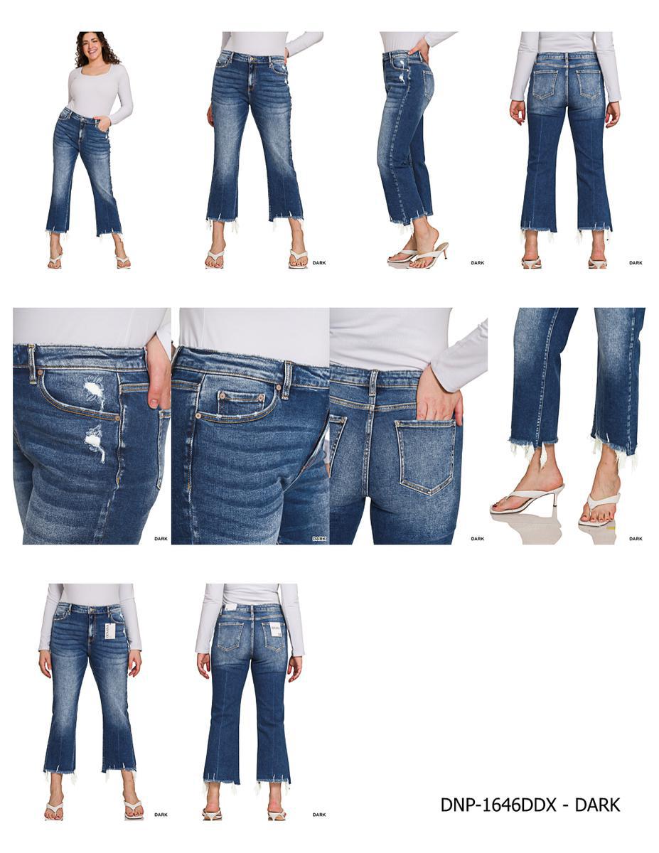 Zenana DNP-1646DDX Plus kick crop flare denim pants