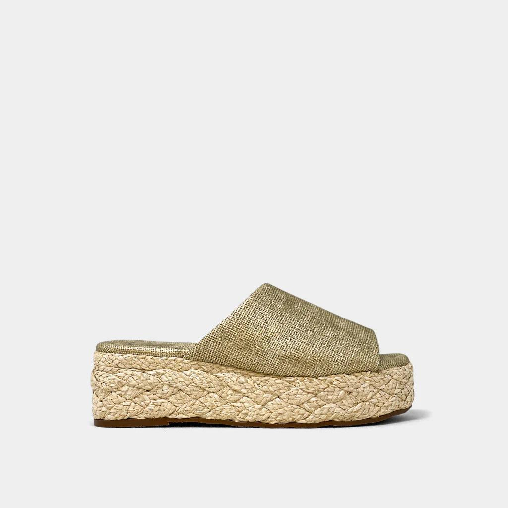 ShuShop Lizzie Gold Woven Wedge Shoe