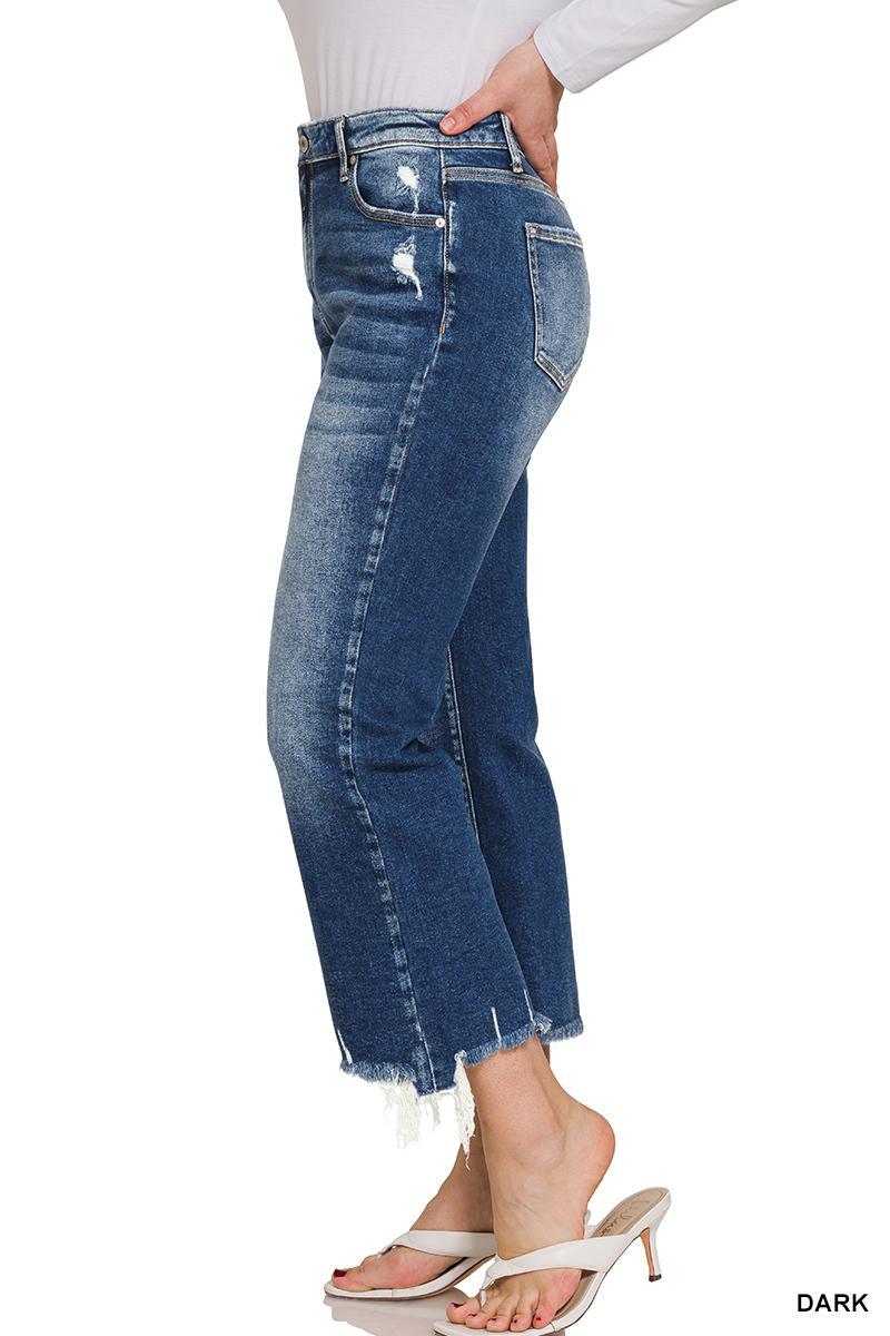 Zenana DNP-1646DDX Plus kick crop flare denim pants