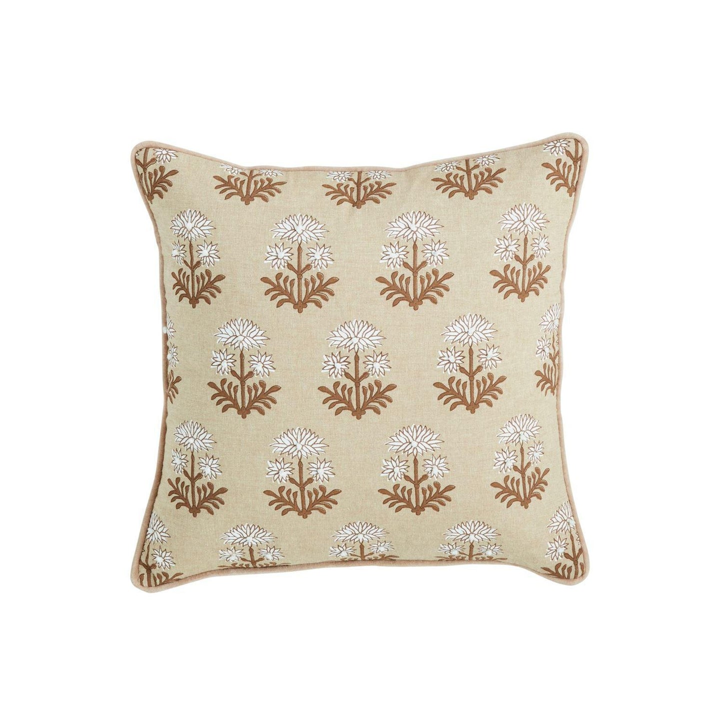 Flower Bulb Taupe Block Print Pillow