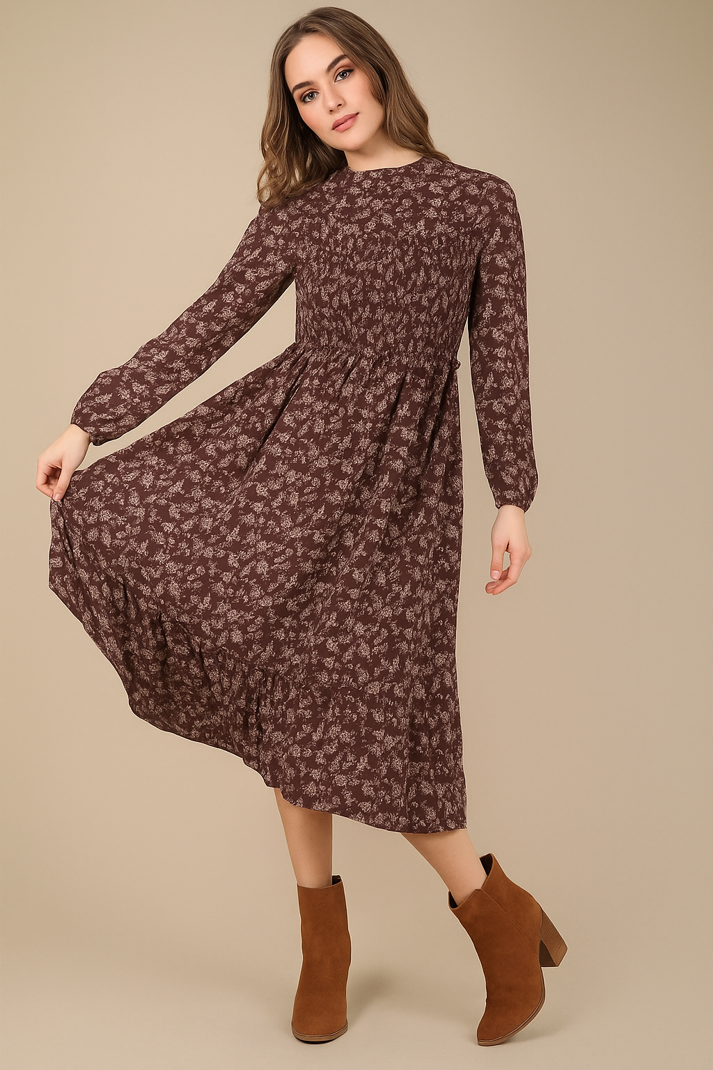 Georgette Floral Smocked Midi Dress