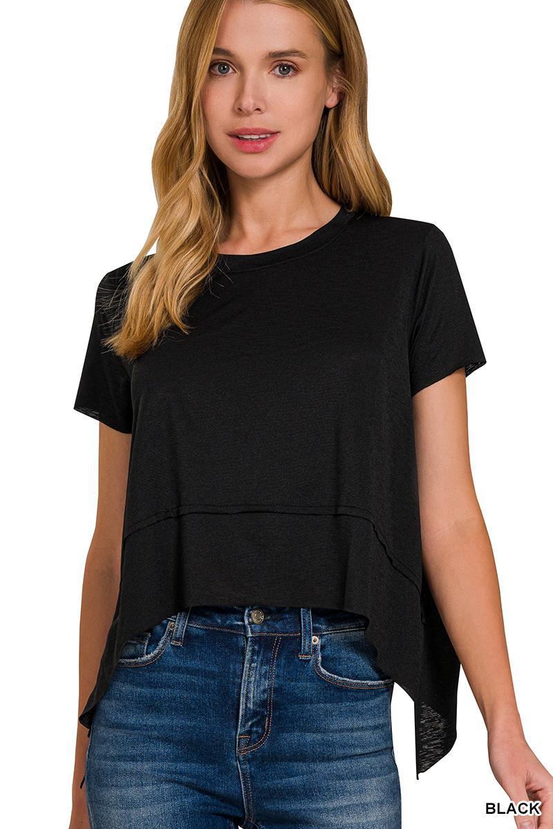 ZENANA NST-6321Y Shark Bite Side Slit Short Sleeve Top