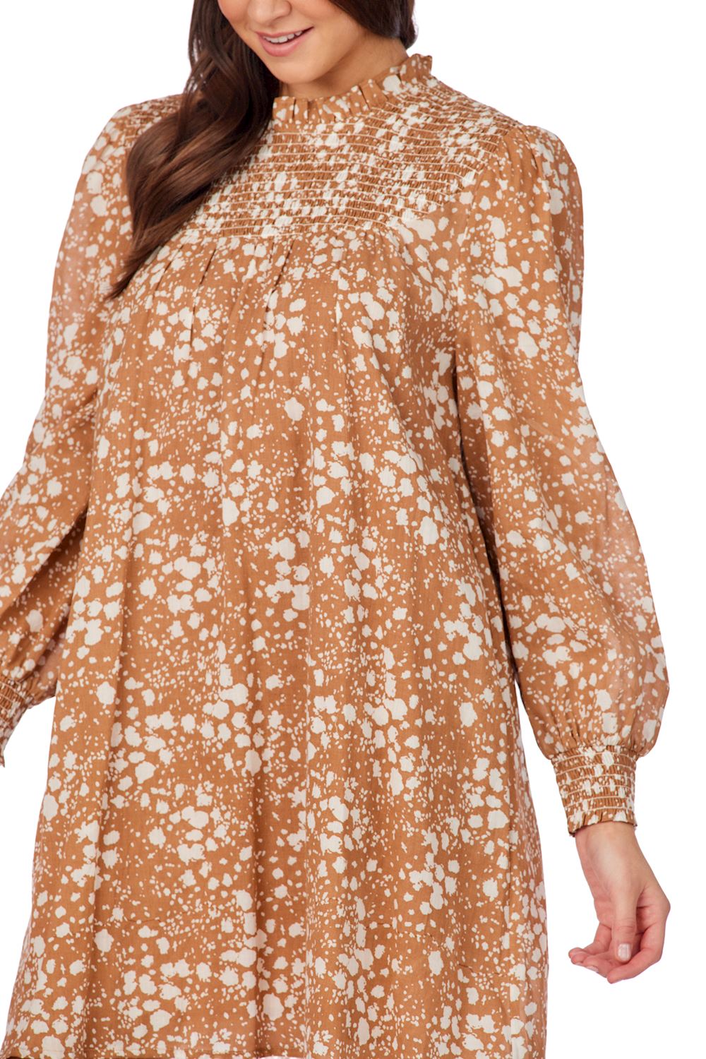Tan Spots Bennington Smocked Dress