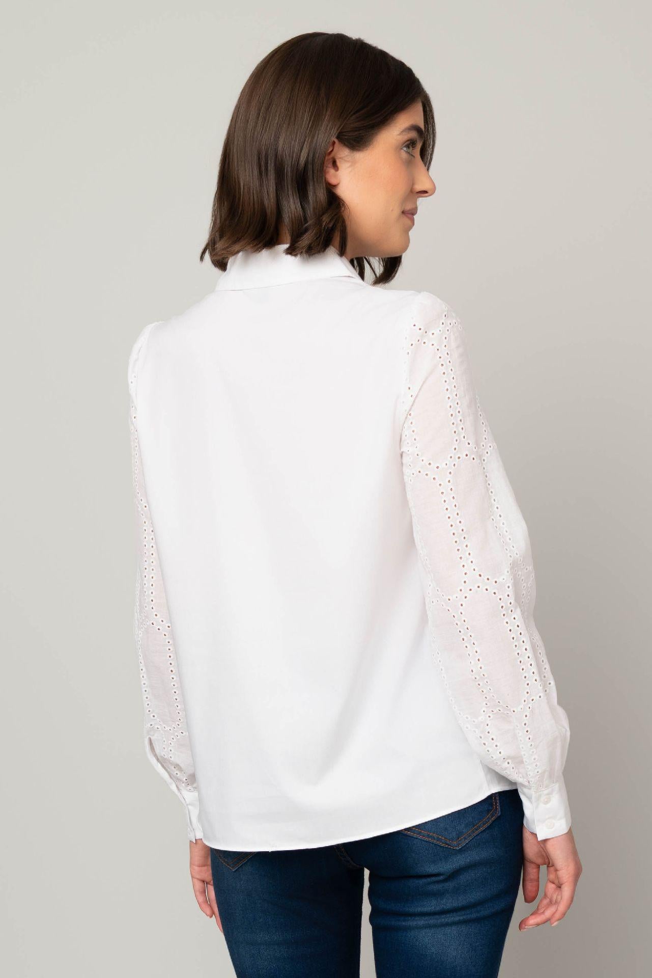 Eyelet Sleeve Button Front Poplin Top