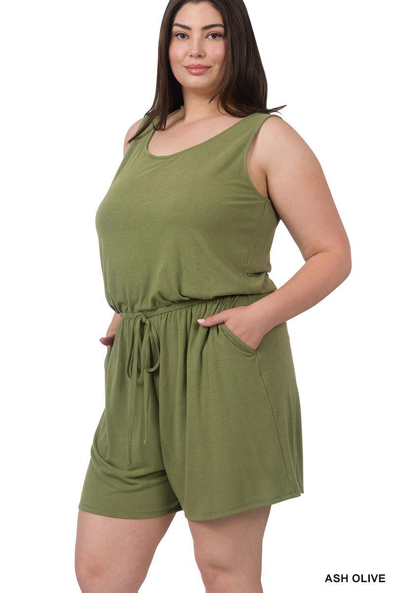 Zenana RP-43090X Plus Sleeveless Romper with Pockets