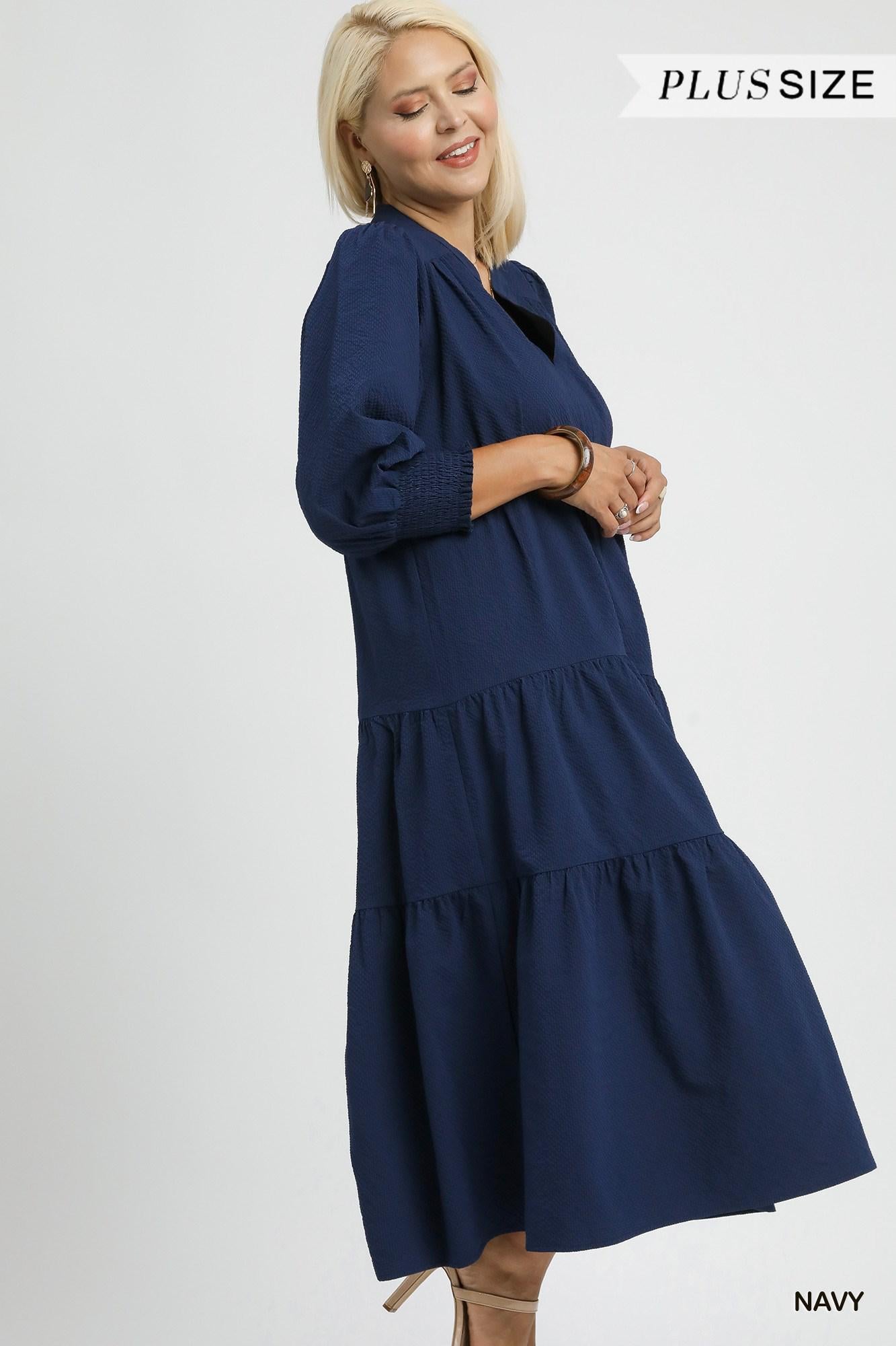 Umgee Textured Tiered Midi Dress
