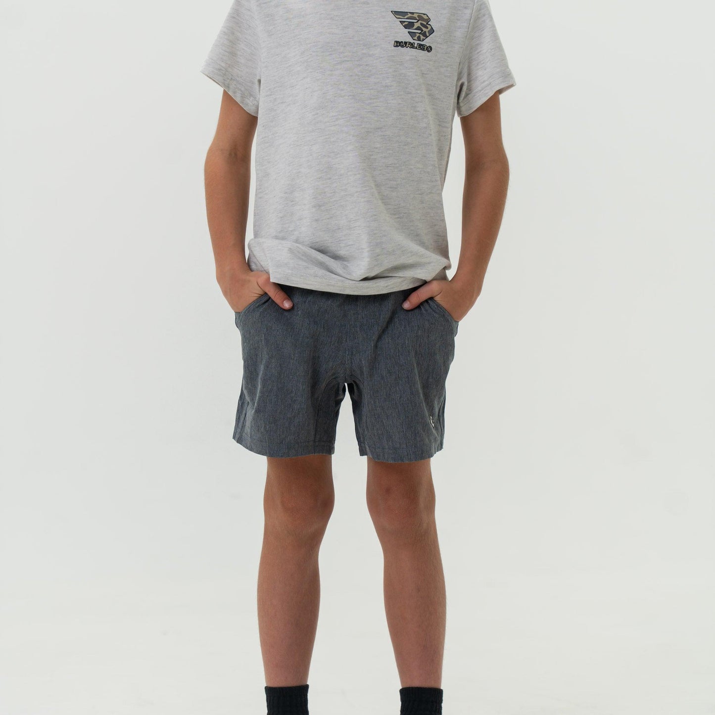 Burlebo Athletic Youth Shorts - Grizzly Grey - Camo Liner