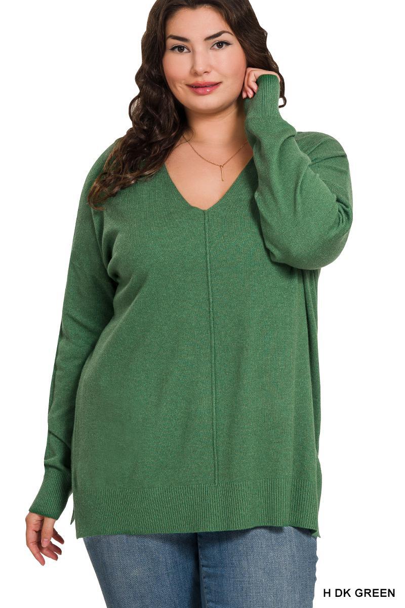 Zenana Curvy Garment Dyed Front Seam Sweater