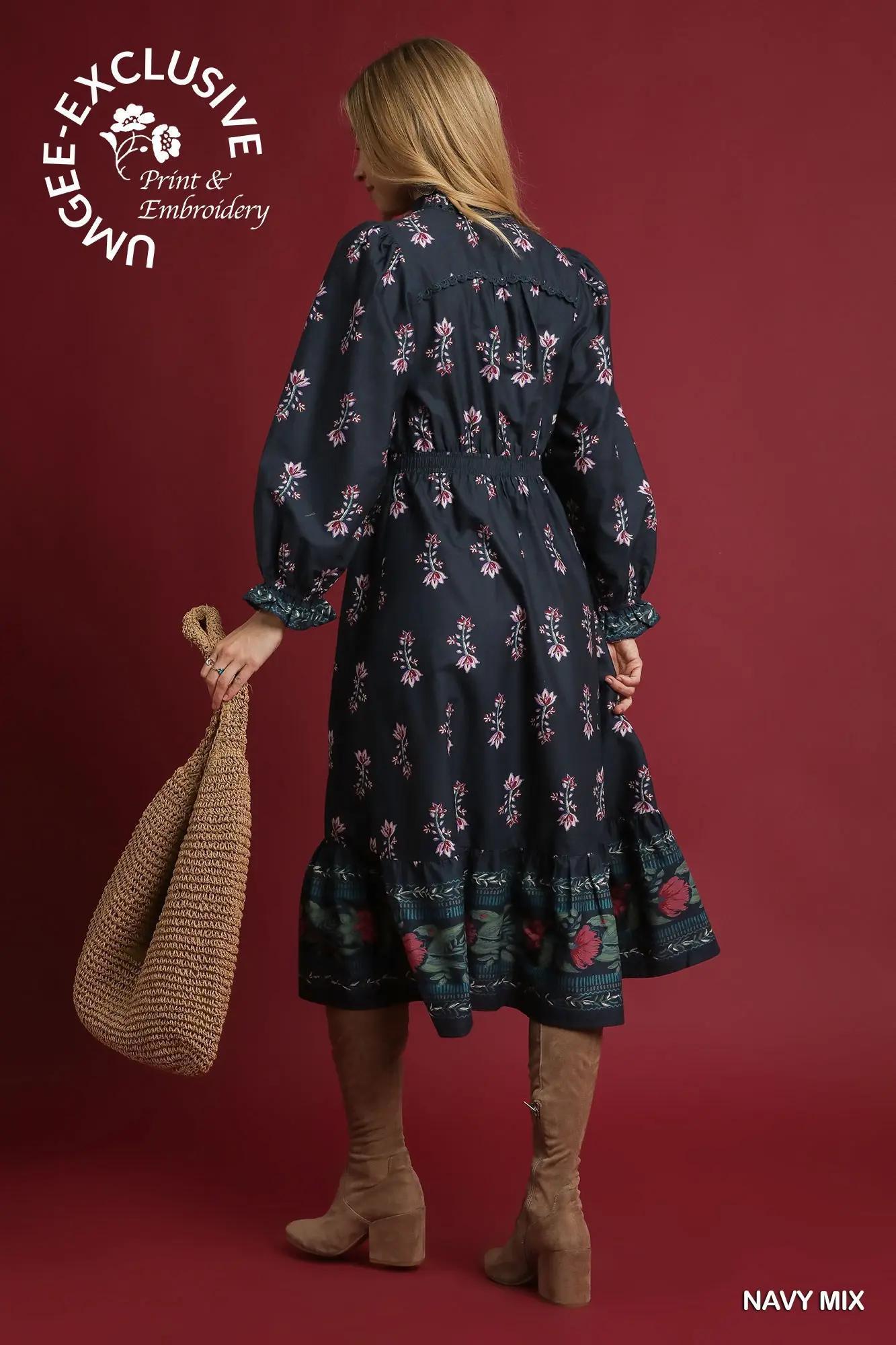 UMGEE Dress Navy Mix Flora Maxi Dress