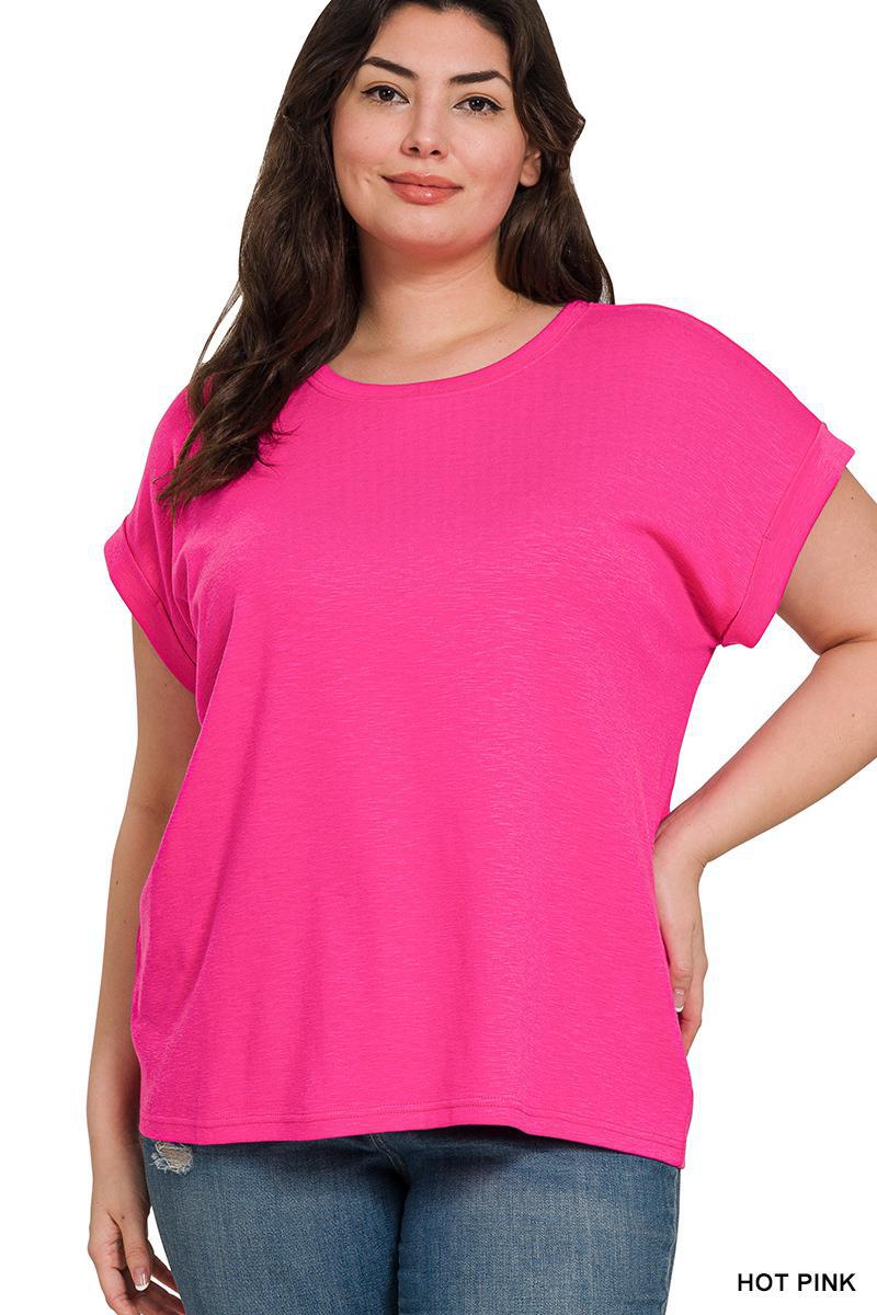 ZENANA CST-3435 Cotton Modal Slub Rolled Sleeve Tee