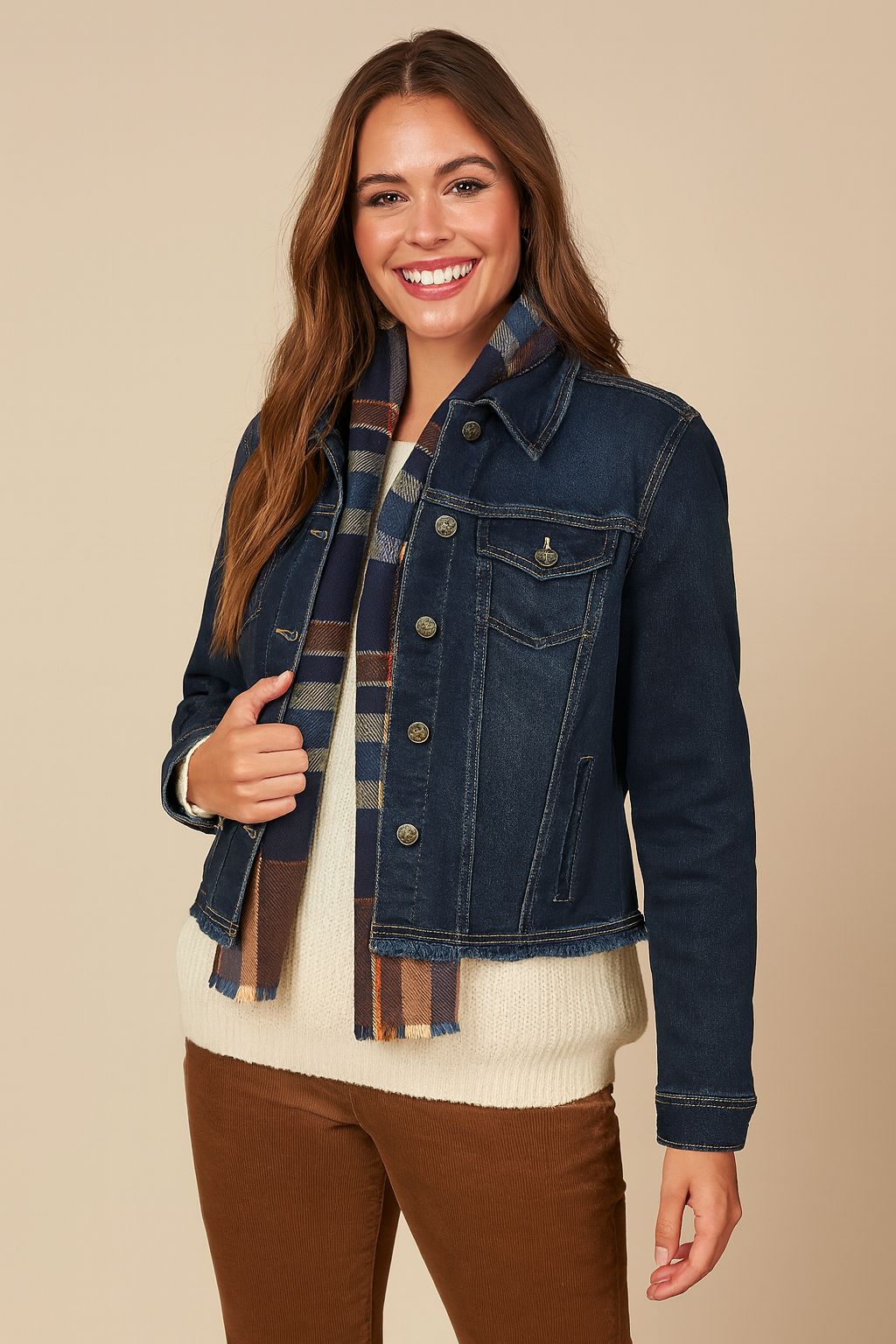 Frayed Hem Denim Jacket - Curvy