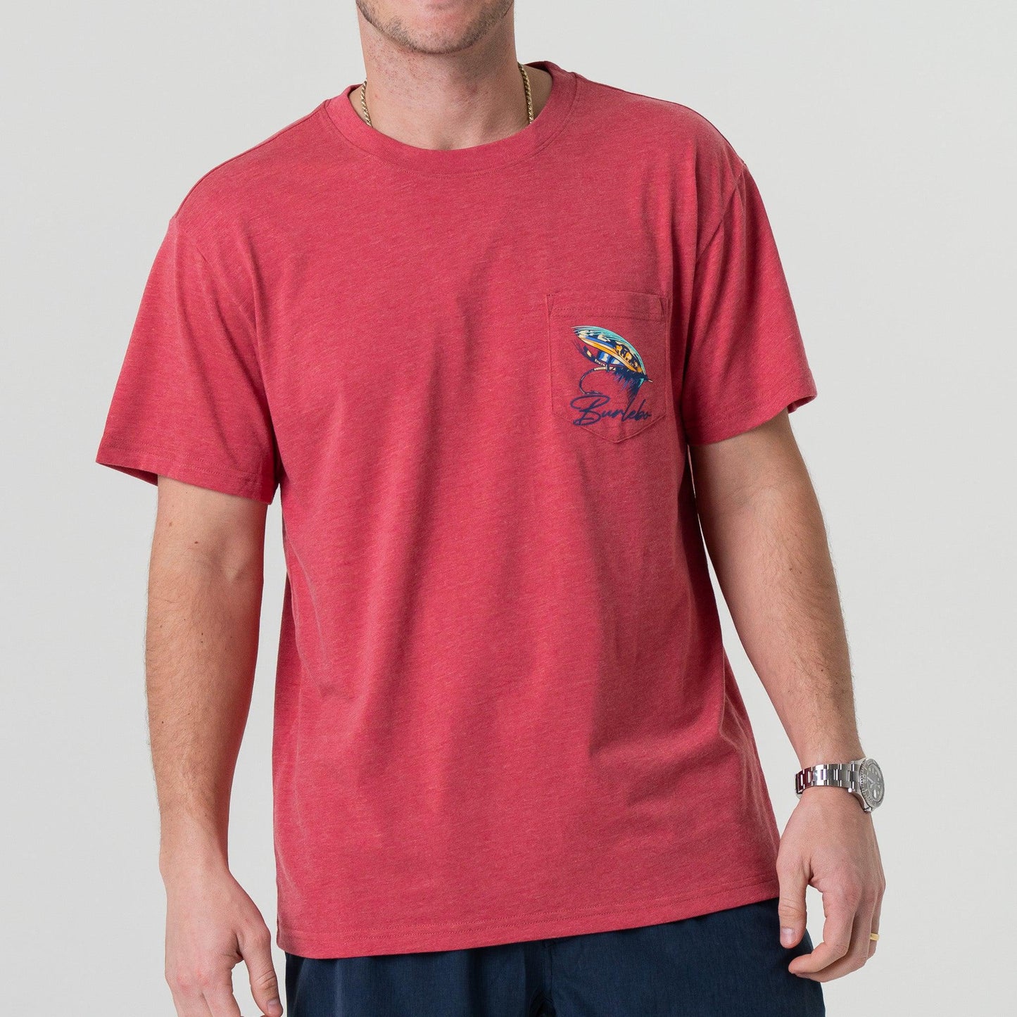 BURLEBO Shortsleeve Big Fly Tshirt in Heather Crimson