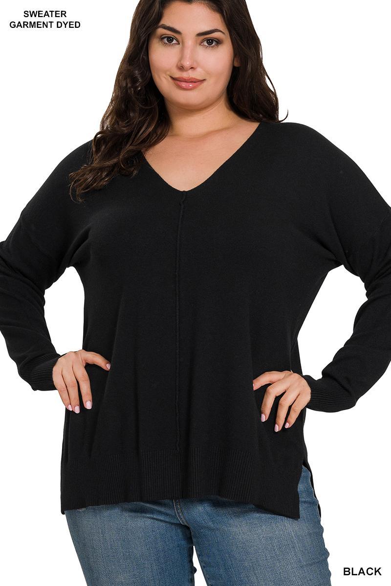 Zenana Curvy Garment Dyed Front Seam Sweater