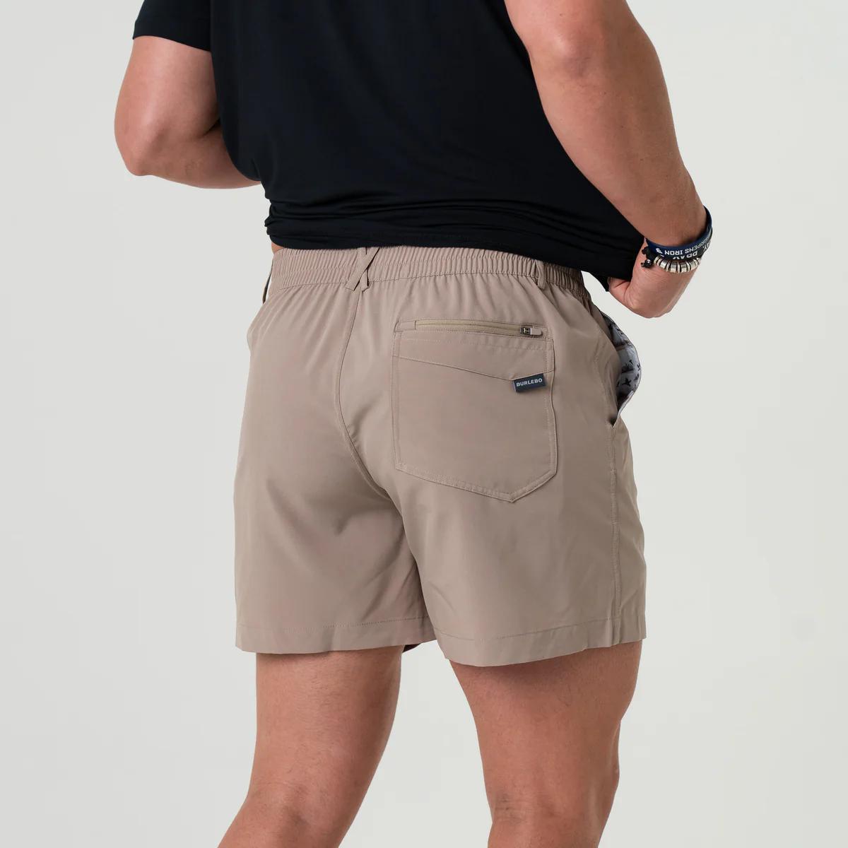BURLEBO EVERYDAY SHORTS 5.5" COBBLESTONE KHAKI DUCK HUNT POCKET