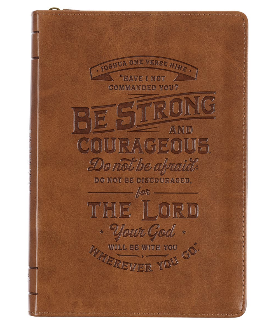 Journal Classic Zip Brown Strong & Courageous Josh. 1:9