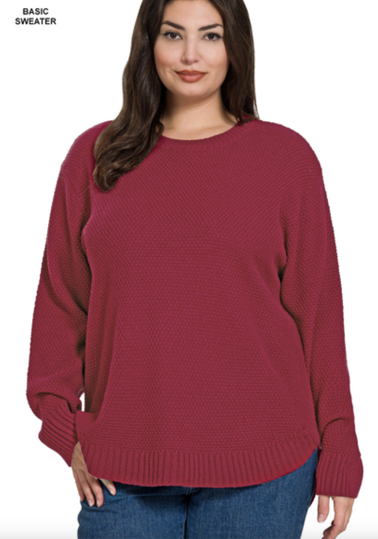 Zenana Curvy Round Neck Basic Sweater