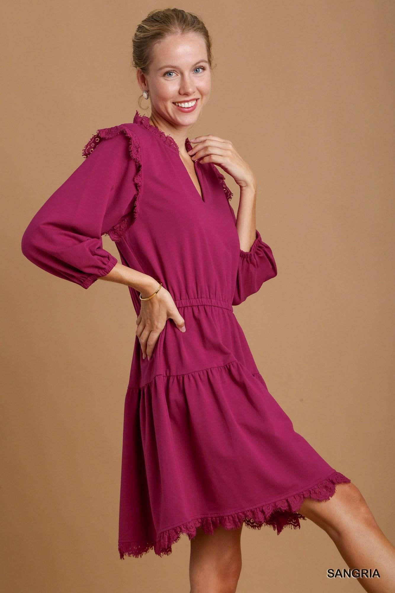 Umgee K7561 French Terry Tiered Dress
