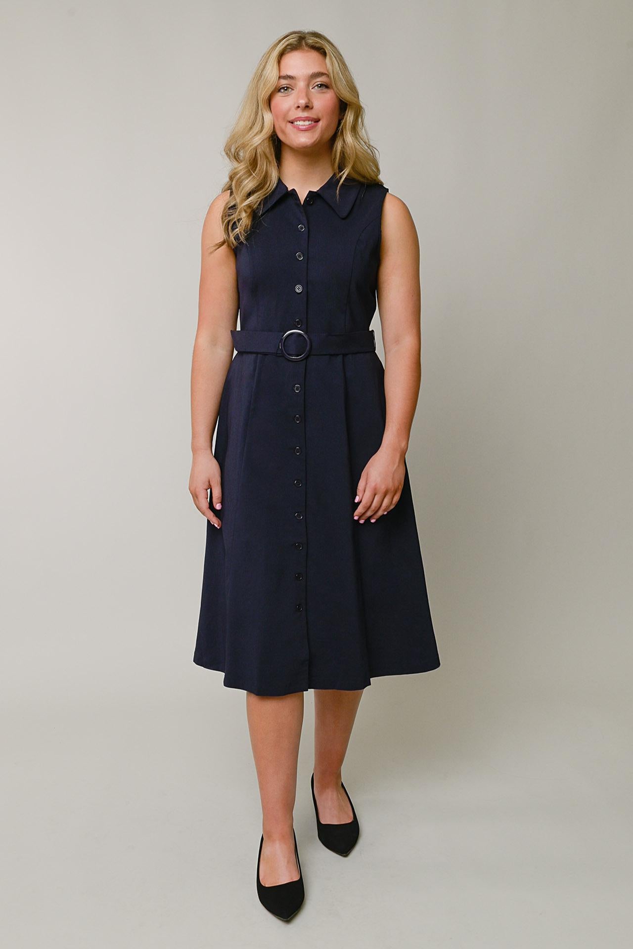 Self Sash Button Front Shirt Dress