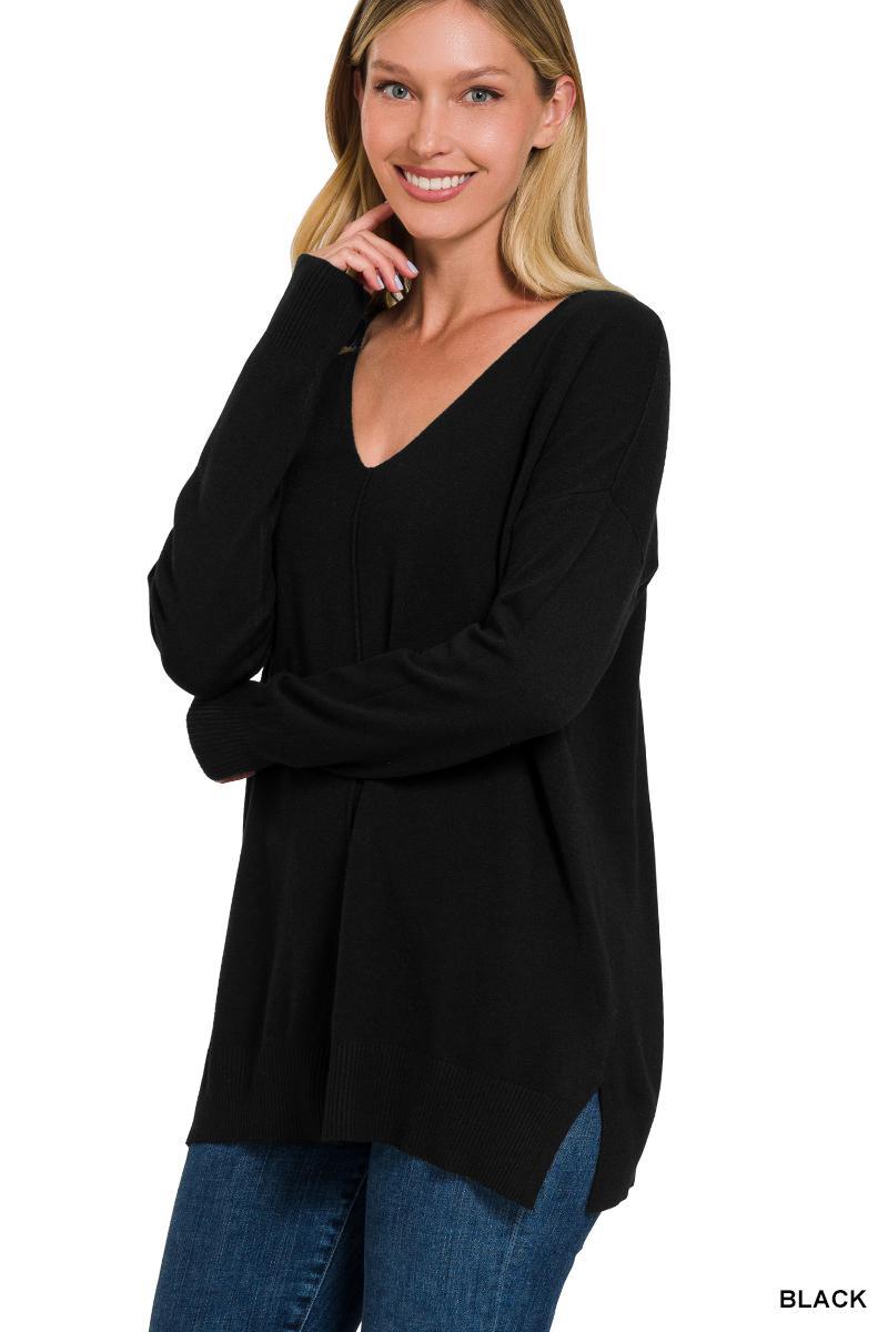 Zenana Curvy Garment Dyed Front Seam Sweater