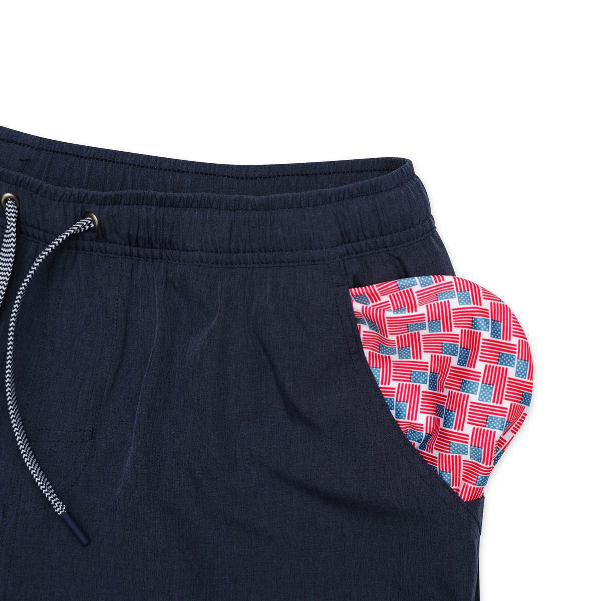 BURLEBO Athletic Short 5.5"- Heather Navy - American Flag Liner