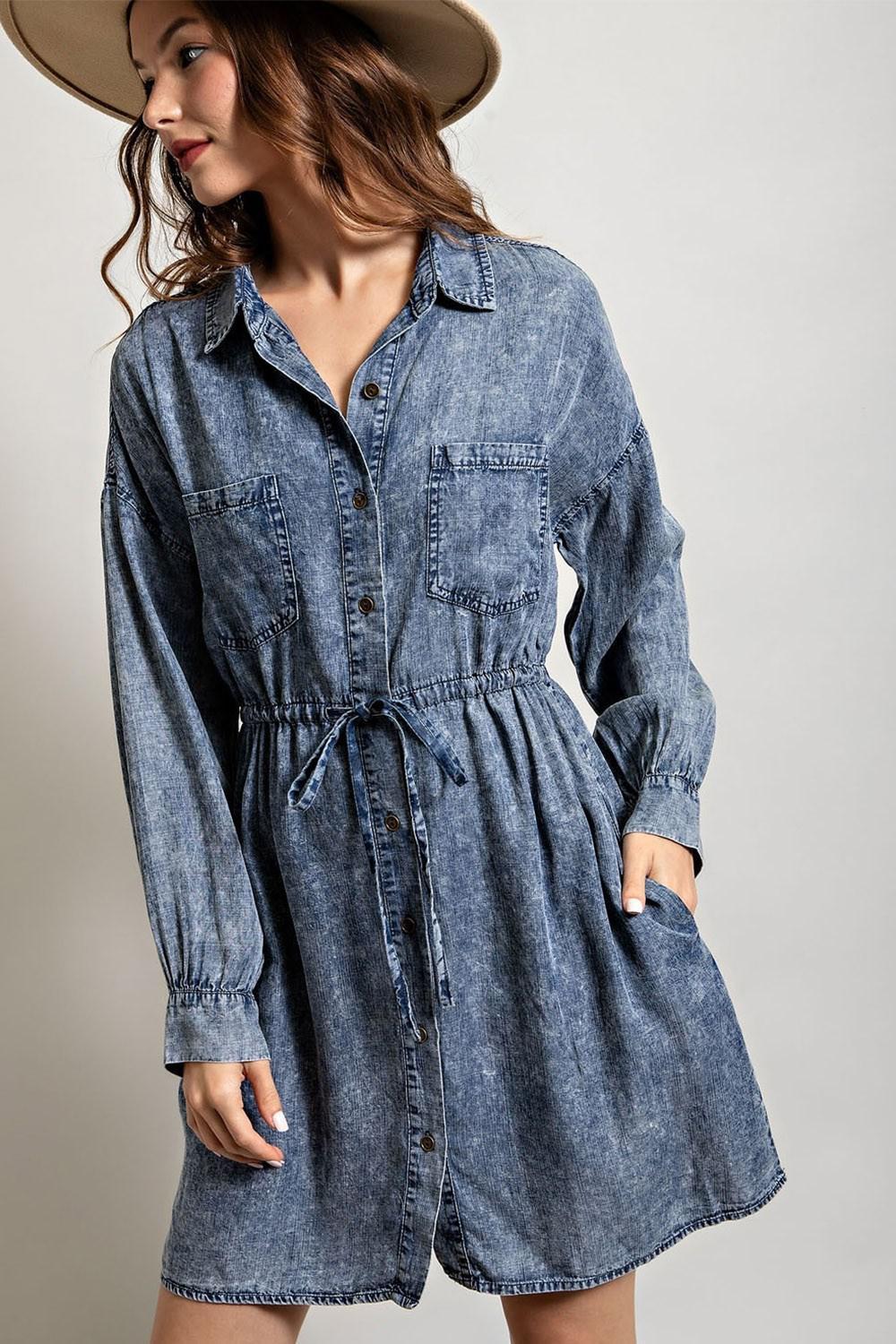 Tencel Washed Tie Waist Mini Dress