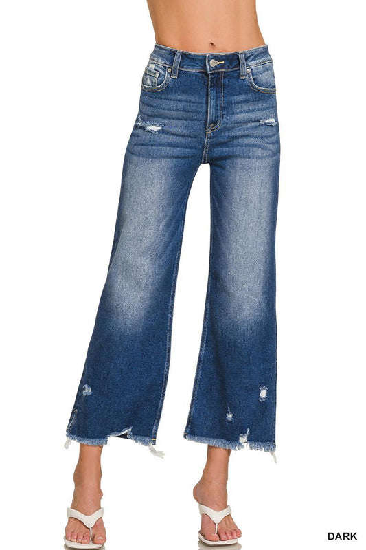 Zenana DTP-9581DD Distressed Raw Hem Denim