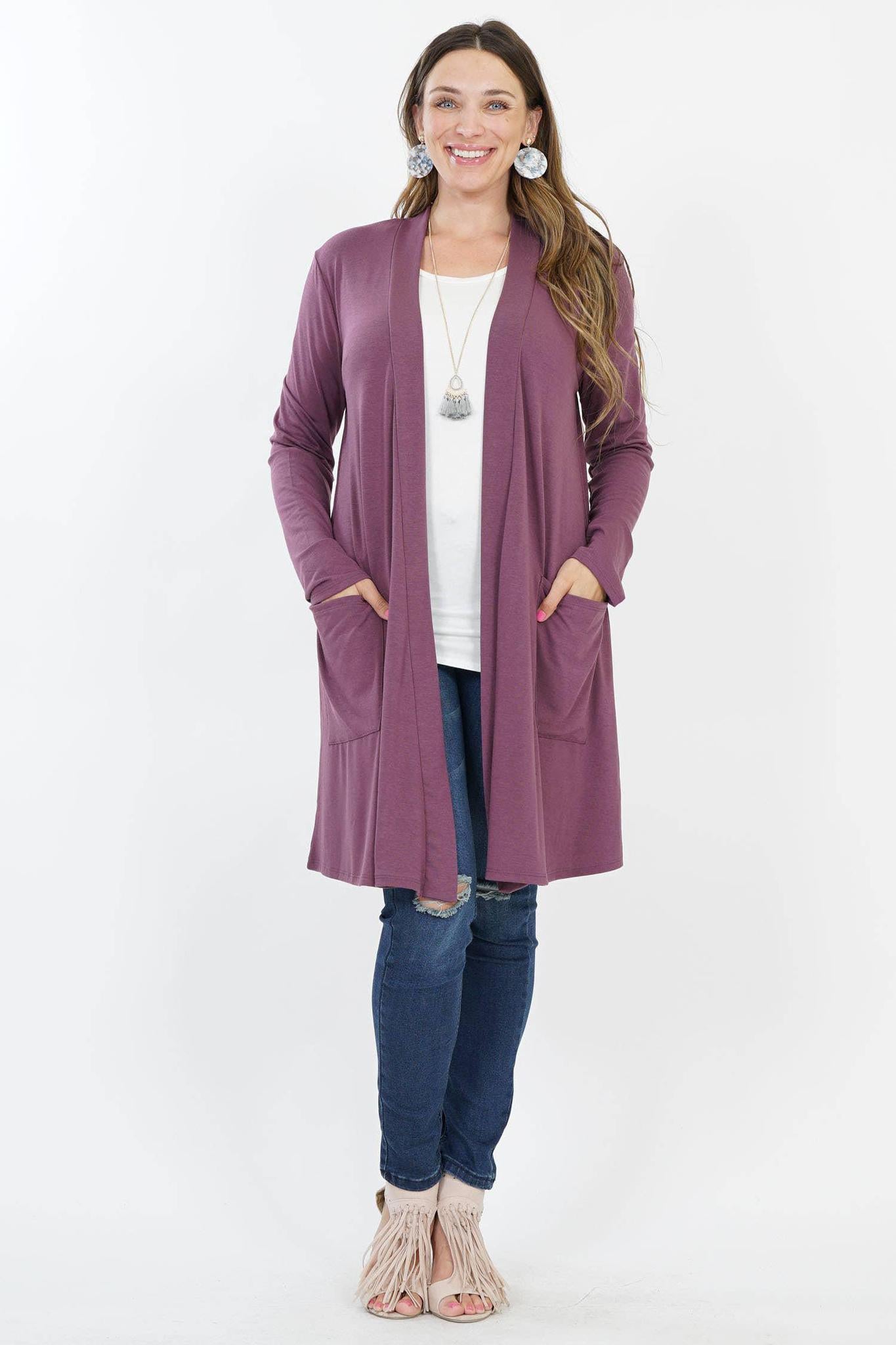 ZENANA Plus Knee Length Slouchy Pocket Open Cardigan