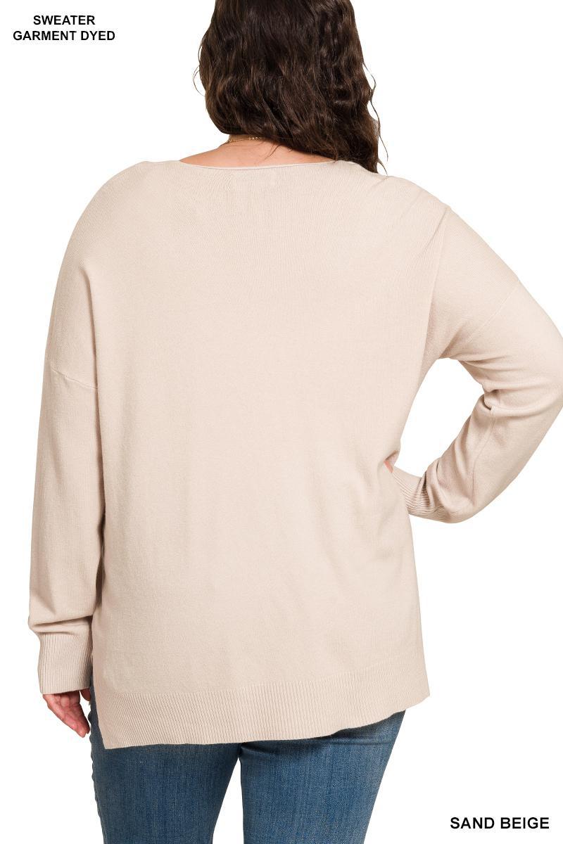 Zenana Curvy Garment Dyed Front Seam Sweater