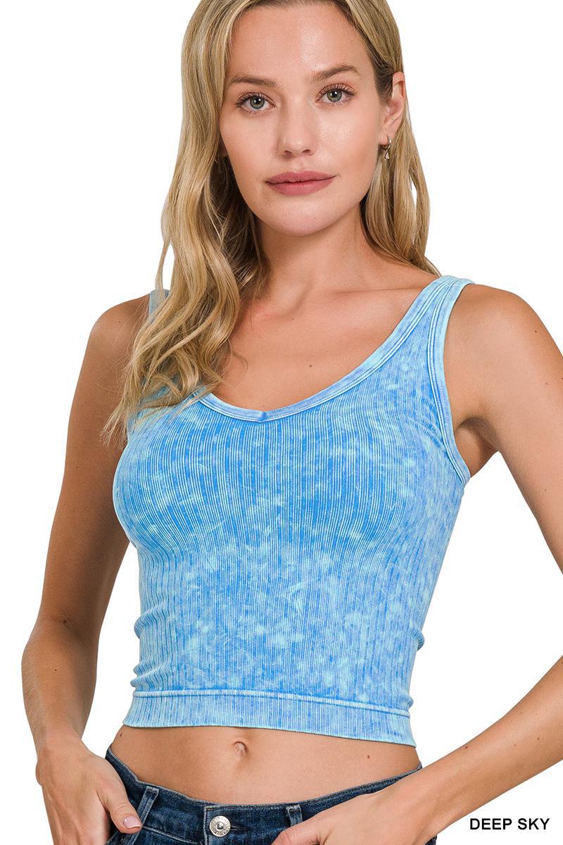 Zenana 6192A Washed Ribbed Seamless Cropped V-Neck Tank Top