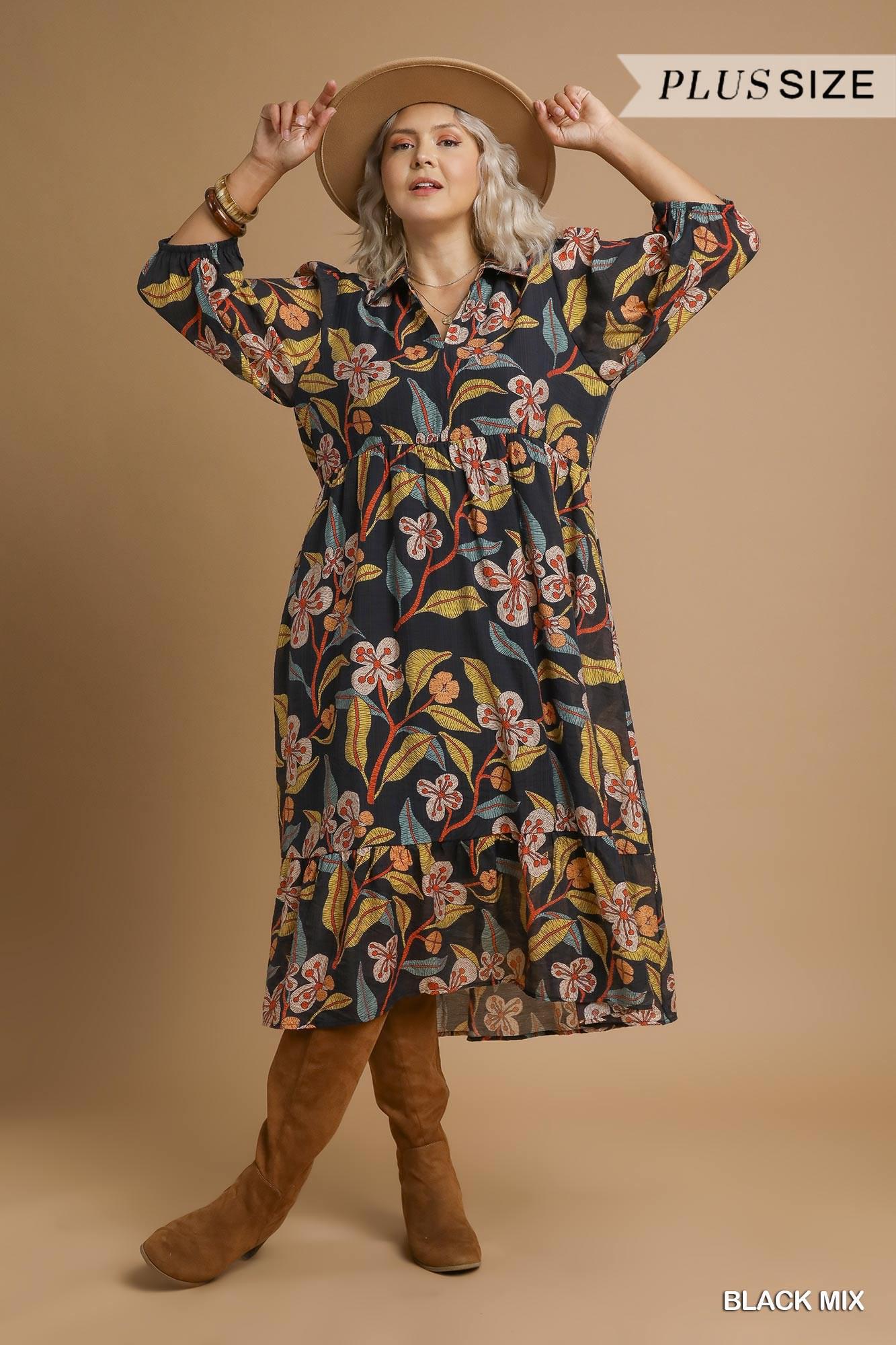 UMGEE Mix Floral Tiered Midi Dress