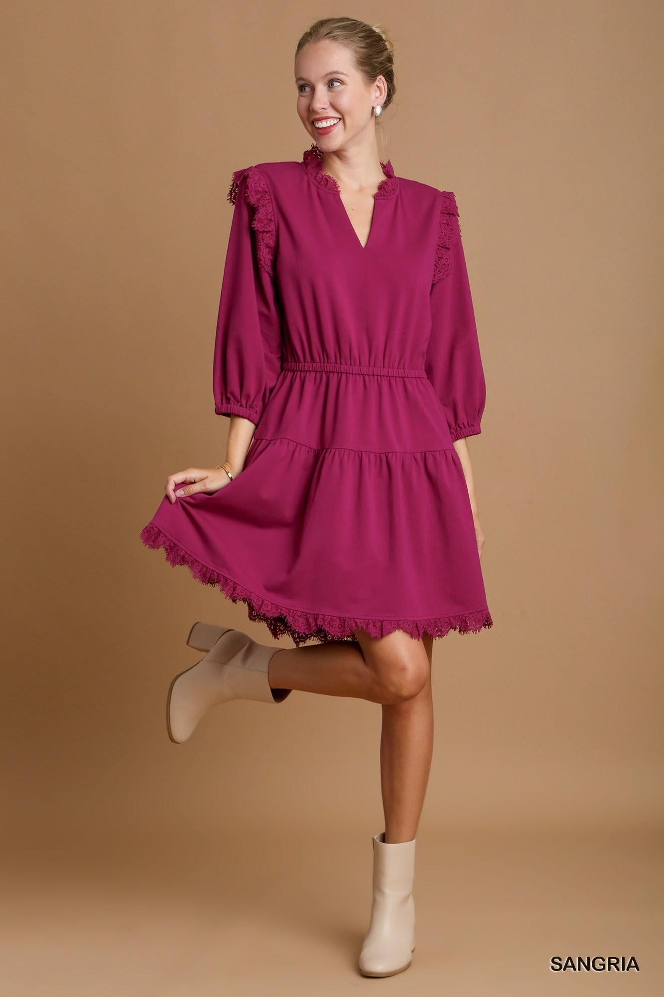 Umgee K7561 French Terry Tiered Dress
