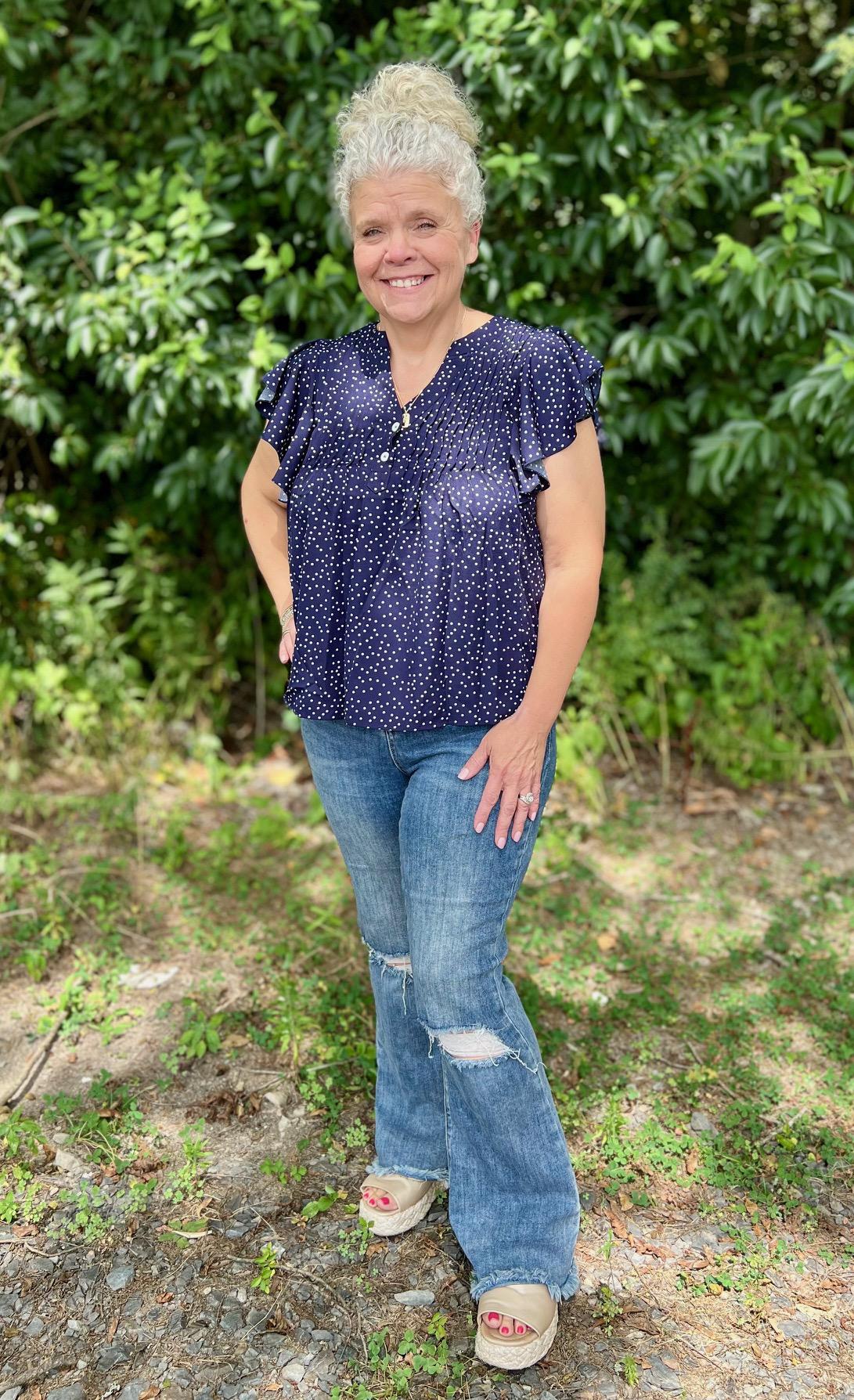 Navy Polka Dot Blouse