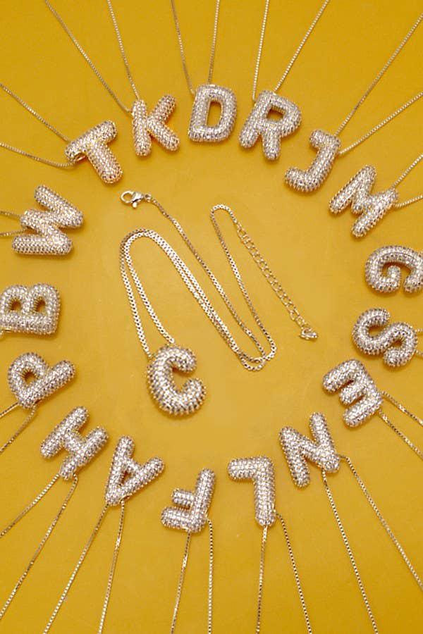 INITIAL PAVE RHINESTONE BUBBLE BALLOON NECKLACE