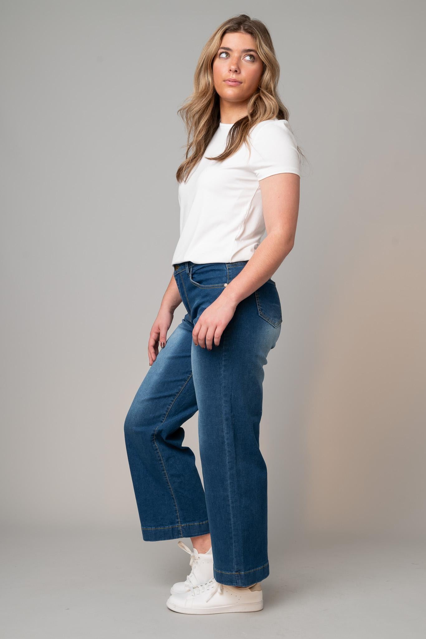 Stretch Denim Wide Leg Jean