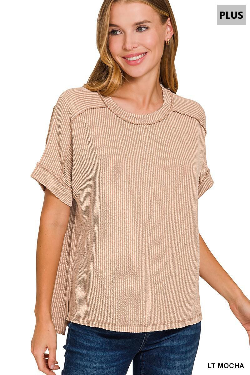 ZENANA RTL-8451X Plus Raised Rib Cuff Sleeve Raw Edge Top